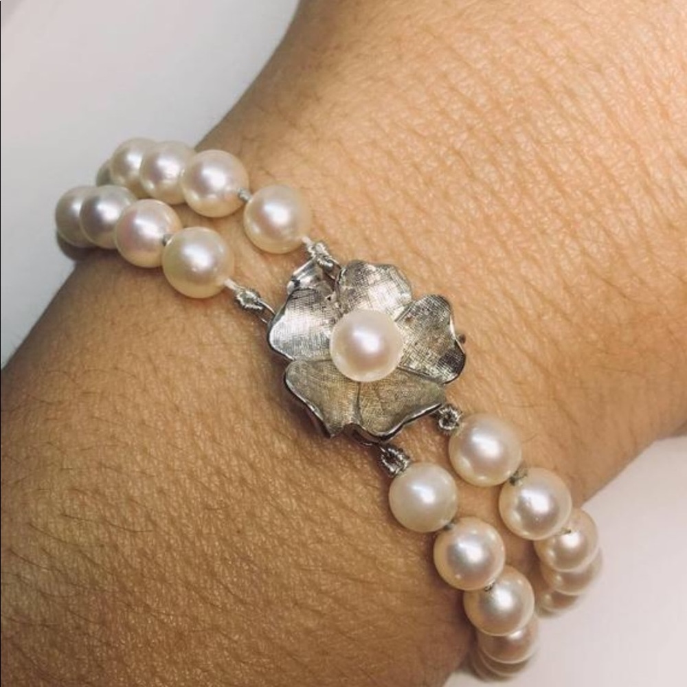 Vintage 14k white gold pearl bracelet